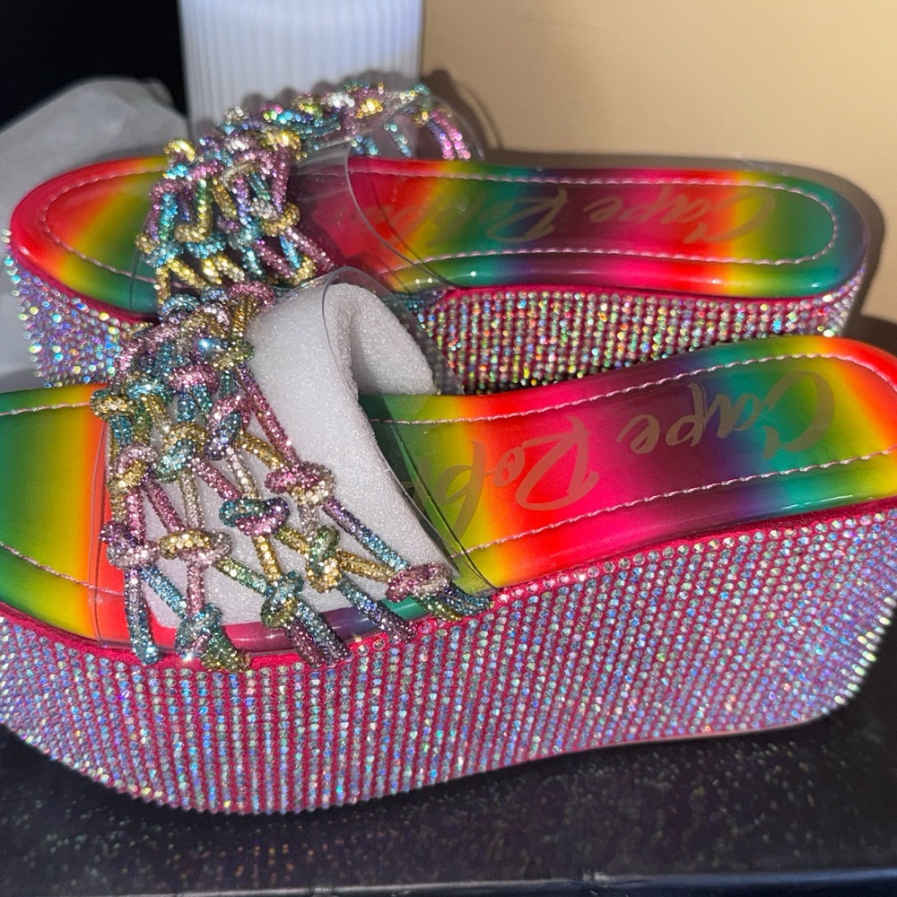 Cape Robbin Rainbow Crystal Platform Heels